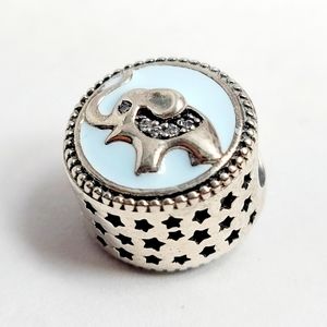 Vintage Pandora S925 Sterling Blue Enamel Rhinestone Elephant Charm Slider